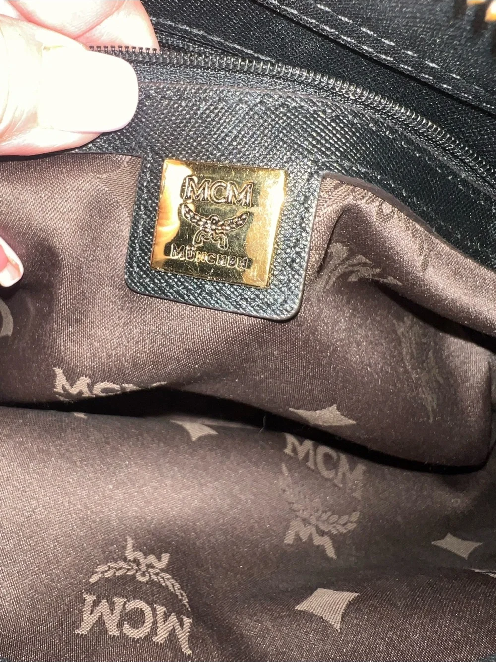MCM Black Saffiano Leather Satchel Top Handle Crossbody Bag Gold Hardware